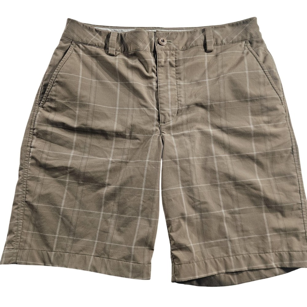 Under Armour Shorts Mens 32 Beige Plaid Golf Performance Stretch Chino Casual